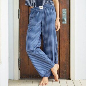 NWT Monrow Cotton Boxer Poplin Stripe Pants Navy Small